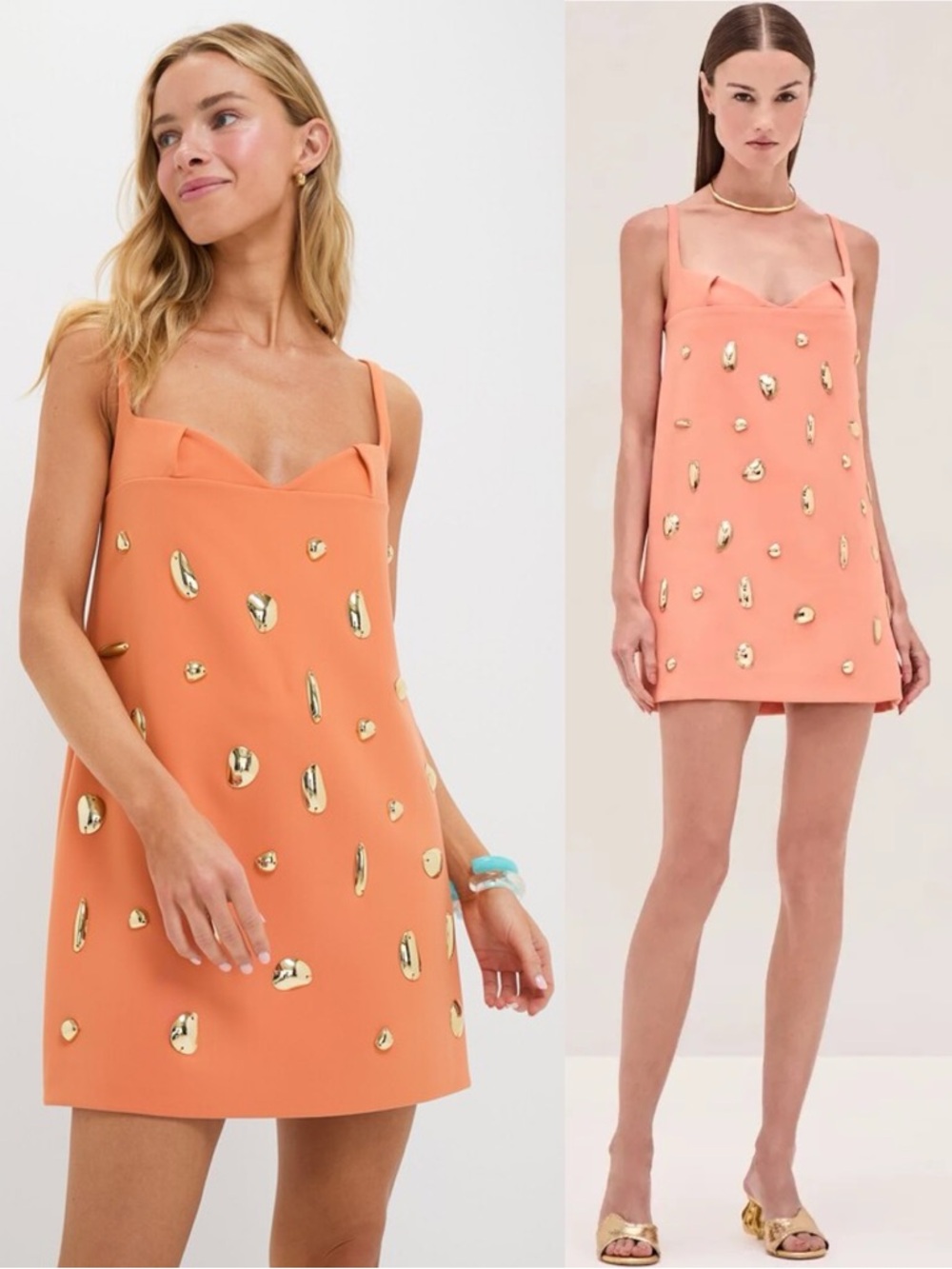 ALEXIS Larsen Gold-tone Embellished Mini Dress Tangerine Orange NEW with tags